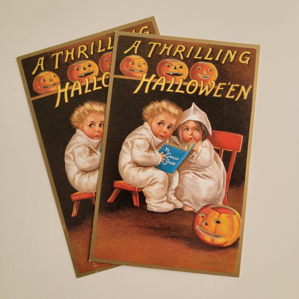 Vintage Halloween Set of 2 Postcards Embossed Ellen Clapsaddle Ghost Story 1986